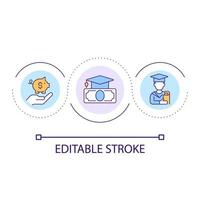 économies pour l'icône de concept de boucle universitaire. soutien financier des étudiants. prêt pour l'illustration de la ligne mince de l'idée abstraite de l'éducation. dessin de contour isolé. trait modifiable. vecteur