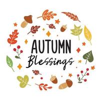 signe de bénédictions d'automne avec des feuilles. citation de thanksgiving automne vecteur sur fond blanc.