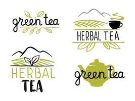 emblèmes de thé avec des feuilles. vecteur