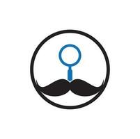 modèle de conception de logo de moustache de recherche. moustache et loupe pour un logo d'espion détective. vecteur