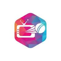 création de logo de balle de cricket et de télévision. illustration de modèle de conception de logo de symbole de télévision de cricket. vecteur