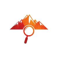 combinaison de logo montagne et loupe. nature et symbole ou icône de loupe. loupe et création de logo de montagne. vecteur