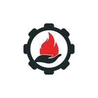 Concept de conception de logo vectoriel de concept de forme d'engrenage de soins d'incendie. création de logo icône main et feu.