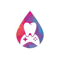 conception d'icône de logo de concept de forme de goutte de jeu dentaire. création de logo vectoriel de dent et de console.