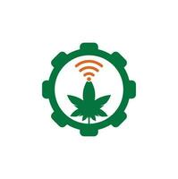 création de logo vectoriel de forme d'engrenage wifi cannabis. symbole ou icône de chanvre et de signal.