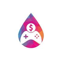 logo de concept de forme de goutte de jeu d'argent. création de logo créatif en ligne jeu d'argent joystick vecteur