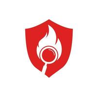 vecteur de conception de modèle de logo de recherche d'incendie. trouver le modèle de conception de logo de feu. icône feu et loupe