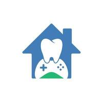 conception d'icône de logo de concept de forme de maison de jeu dentaire. création de logo vectoriel de dent et de console.