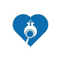 conception de logo de concept de forme de coeur de laboratoire de recherche. trouver le modèle de vecteur de conception de logo de laboratoire. conception d'icône de logo de recherche de laboratoire.