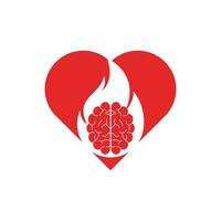 Modèle de conception de logo vectoriel de concept de forme de coeur de cerveau de feu.