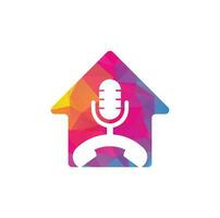 appelez l'élément de conception de logo d'icône de concept de forme de maison de podcast. création de logo de podcast de téléphone vecteur
