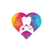 conception d'icône de logo de concept de forme de coeur de jeu dentaire. création de logo vectoriel de dent et de console.