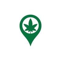 conception de logo de concept de broche de carte de cannabis. icône de vecteur de logo nature feuille de cannabis