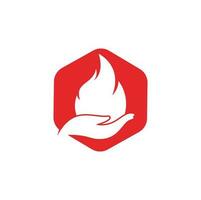 concept de conception de logo vectoriel de soins incendie. création de logo icône main et feu.