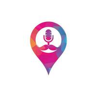 modèle de conception de logo vectoriel gps podcast fort. modèle de conception de logo de podcast gentleman. icône de podcast de moustache.