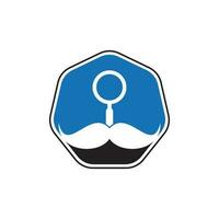 modèle de conception de logo de moustache de recherche. moustache et loupe pour un logo d'espion détective. vecteur