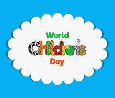 l'inscription journée mondiale des enfants. teinture animale sur cadre blanc. lettres avec des images d'animaux. vecteur