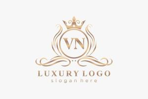 modèle initial de logo de luxe royal de lettre vn dans l'art vectoriel pour le restaurant, la royauté, la boutique, le café, l'hôtel, l'héraldique, les bijoux, la mode et d'autres illustrations vectorielles.