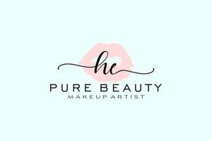 création de logo préfabriquée pour les lèvres aquarelles initiales, logo pour la marque d'entreprise de maquilleur, création de logo de boutique de beauté blush, logo de calligraphie avec modèle créatif. vecteur