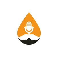 modèle de conception de logo vectoriel de chute de podcast fort. modèle de conception de logo de podcast gentleman. icône de podcast de moustache.