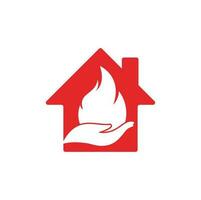 concept de conception de logo vectoriel de concept de forme de maison de soins incendie. création de logo icône main et feu.