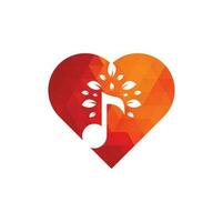 conception de logo de concept de forme de coeur d'arbre de musique. musique et symbole ou icône écologique. l'icône de note de musique se combine avec l'icône de forme d'arbre vecteur