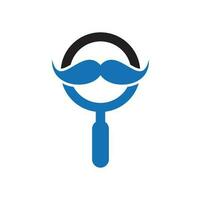 modèle de conception de logo de moustache de recherche. moustache et loupe pour un logo d'espion détective. vecteur