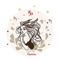 fille avec une belle coiffure, dessin animé, capricorne, signe du zodiaque, décoration vecteur