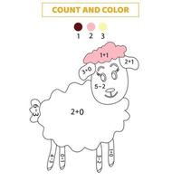 comptez et coloriez les moutons mignons de bande dessinée par des nombres. jeu de mathématiques pour les enfants. vecteur