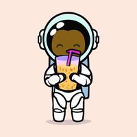 astronaute mignon tenant du thé au lait boba. vecteur. vecteur