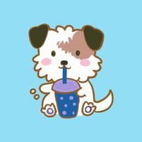 joli chien kawaii. thé à bulles. vecteur