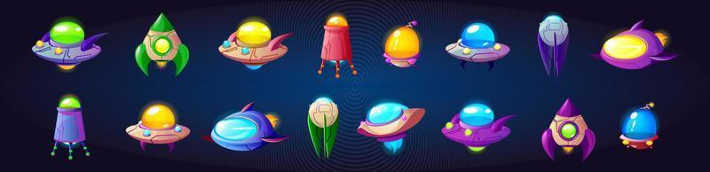 vaisseau spatial extraterrestre, ensemble vectoriel d'icônes de jeu ufo.