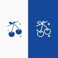 berry cherry food printemps ligne et glyphe icône solide bannière bleue ligne et glyphe icône solide bannière bleue vecteur