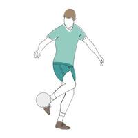 silhouette d'un joueur de football avec un ballon. joueur de football frappe le ballon. illustration d'une ligne. illustration vectorielle. vecteur