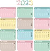 calendrier 2023, la semaine du calendrier coloré 2023 commence lundi vecteur