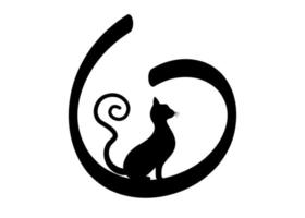 silhouette de chat noir avec queue bouclée, modèle de logo rond animal félin, illustration vectorielle isolée sur fond blanc vecteur