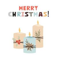 modèle de joyeux noël avec des bougies. arrière-plan pour cartes de vœux, cartes postales, lettres, étiquettes, web, etc. vecteur