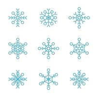 ensemble de flocons de neige bleu clair sur fond blanc. élément de cristal de flocon de neige de noël d'hiver. idéal pour les arrière-plans, les textures, l'icône, le logo, le design. symbole de silhouette isolé plat givre de Noël. vecteur