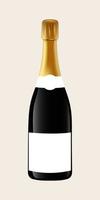 bouteille pour boissons alcoolisées avec feuille dorée et étiquette vierge. maquette de bouteille de champagne. illustration vectorielle. vecteur