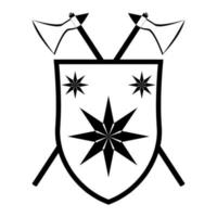 bouclier héraldique croix hache crête. armoiries médiévales et emblèmes de chevalier. contour vector illustration isolé sur fond blanc.