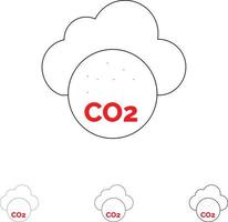 air dioxyde de carbone co2 pollution audacieuse et fine ligne noire jeu d'icônes vecteur