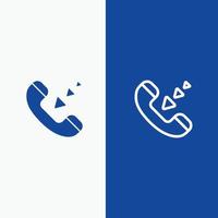 communication d'appel ligne téléphonique entrante et icône solide glyphe ligne de bannière bleue et icône solide glyphe bl vecteur