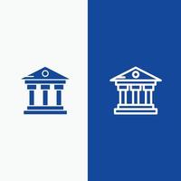 ligne de service d'argent de bâtiment de banque et bannière bleue d'icône solide de glyphe vecteur