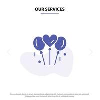 nos services ballon amour mariage coeur solide glyphe icône modèle de carte web vecteur