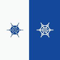 ligne de technologie de réseau décentralisé et icône solide glyphe ligne de bannière bleue et icône solide glyphe bleu vecteur
