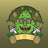 saveur d'ananas avec dessin animé de mascotte de mauvaises herbes. conception de mauvaises herbes pour le logo, l'étiquette et le produit d'emballage. vecteur