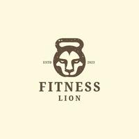 symbole de fitness kettlebell avec modèle de conception d'icône de logo en forme de lion vecteur plat