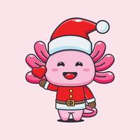 mignon axolotl portant un costume de père noël. illustration de dessin animé de noël mignon. vecteur