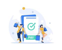 concept de commerce en ligne, application mobile pour le paiement par carte de crédit et client bancaire en ligne vecteur