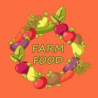 bannière d'aliments biologiques en style cartoon. affiche du marché des agriculteurs verts. légumes et fruits frais. illustration vectorielle modifiable. vecteur